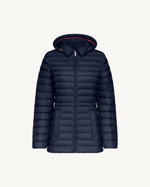 Navy Nour 2.0 mid-length hooded puffer jacket - JOTT UK - 2