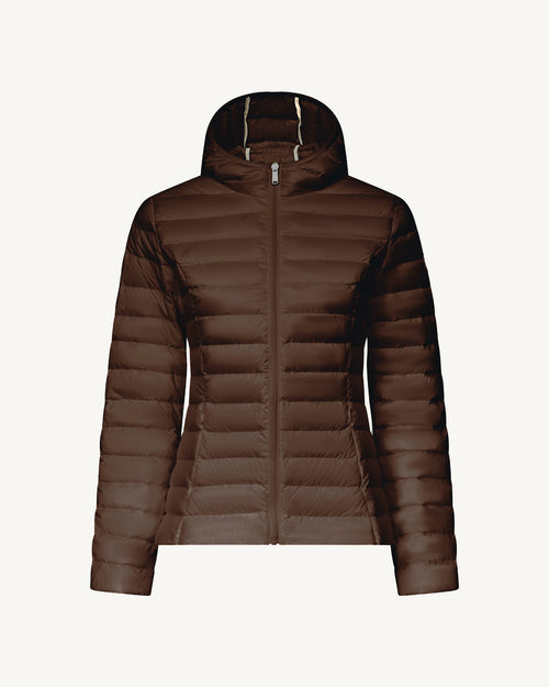 Dark chocolate Cloe lightweight hooded puffer jacket - JOTT UK - 2