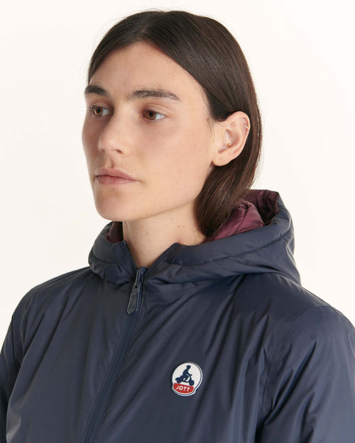 Navy/Aubergine Moscou reversible mid-length puffer jacket - JOTT UK - 3
