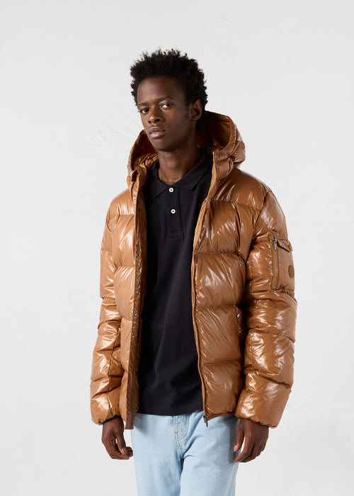 Grand Froid lacquered hooded jacket Brown sugar Java - JOTT UK - 2