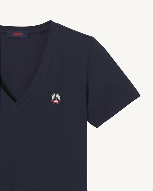Navy Cancun 2.0 plain organic cotton V-neck T-shirt - JOTT UK - 3