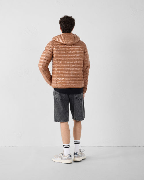 Lightweight Hooded Down Jacket Shiny Brown sugar Nico - JOTT UK - 4