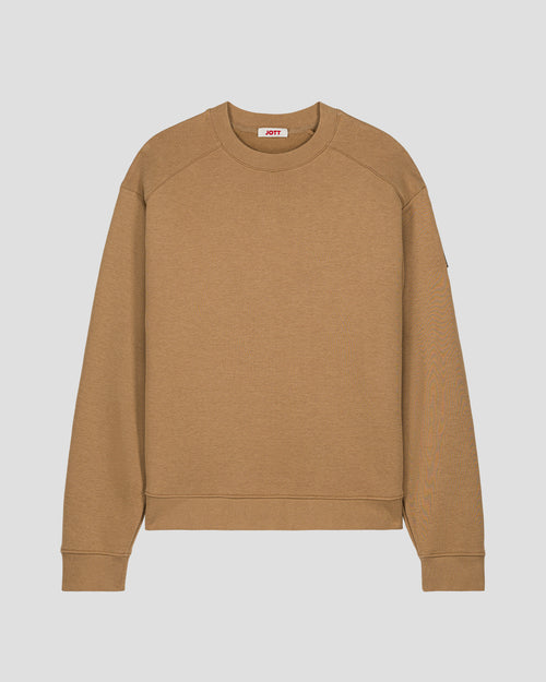 Tawny brown Alphonse bi-fabric round-neck sweatshirt - JOTT UK - 2