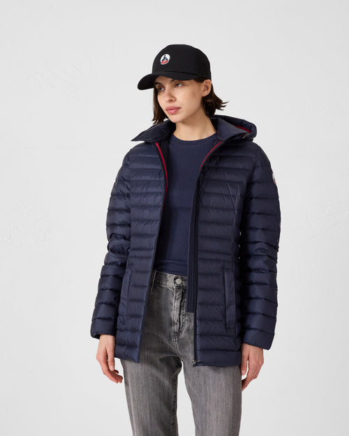 Navy Nour 2.0 mid-length hooded puffer jacket - JOTT UK - 3