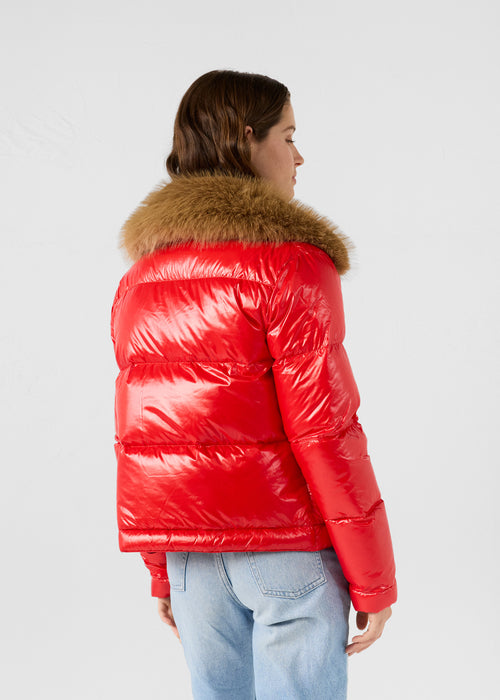 Great cold glittering fake fur padded jacket Carmine red Nevada shiny - JOTT UK - 4