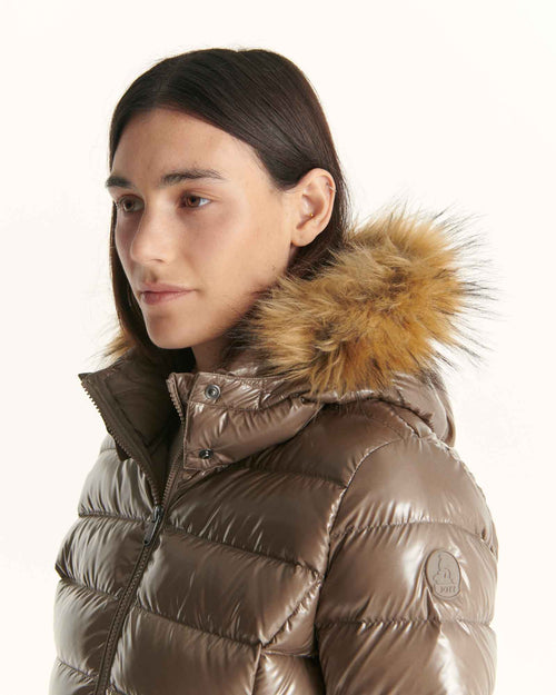 Grand Froid Perle Taupe lacquered mid-length jacket - JOTT UK - 3