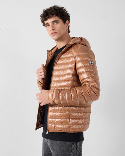 Lightweight Hooded Down Jacket Shiny Brown sugar Nico - JOTT UK - 3