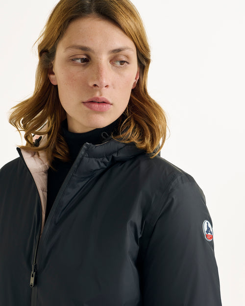 Black/Petal rose Roma 2.0 long reversible puffer jacket - JOTT UK - 3