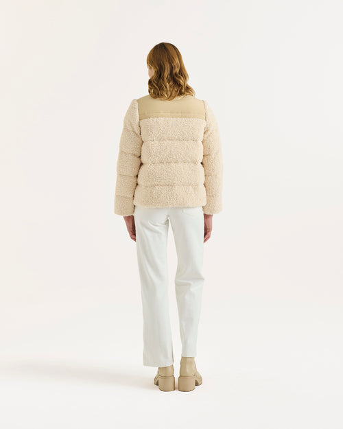 SanaExtreme Cold bi-material sherpa fleece down jacket Ivory - JOTT UK - 4