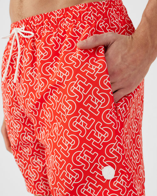 Mono flame red Niolon monogram swim shorts - JOTT UK - 5