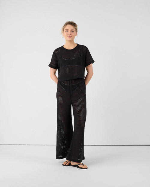Black cotton knit round-neck T-shirt Giada - JOTT UK - 3