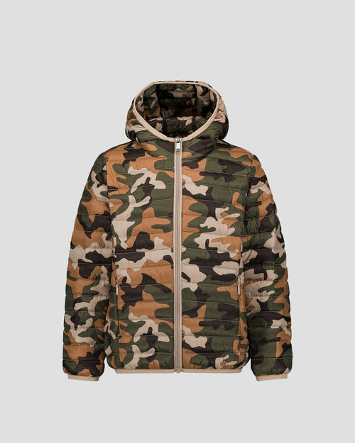 Light hooded down jacket Camo brown sugar Hugo print - JOTT UK - 2