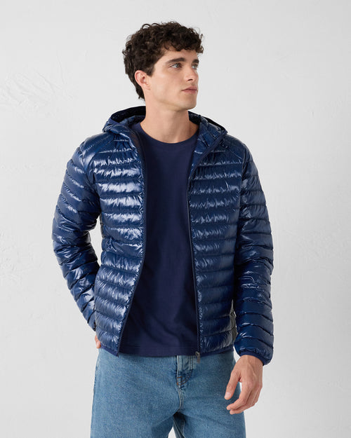 Lightweight Hooded Down Jacket Shiny Navy Nico - JOTT UK - 3