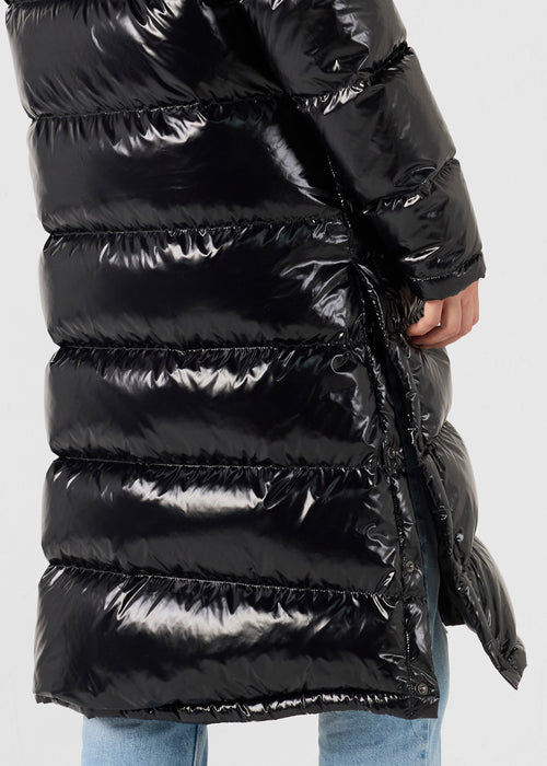 Long hooded lacquered down jacket Black Karachi - JOTT UK - 5