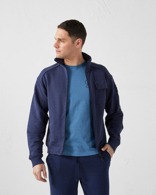 Navy Roger bi-fabric high-collar jacket - JOTT UK - 3