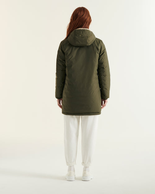 Army/Beige Roma 2.0 long reversible puffer jacket - JOTT UK - 4