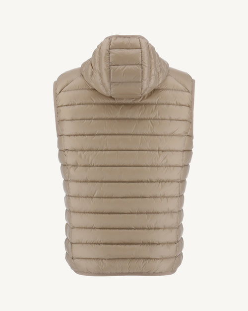 Beige Hooded sleeveless down jacket Pat