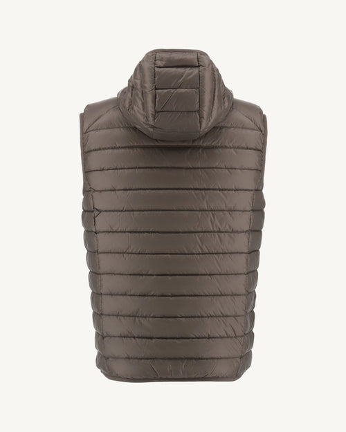 Taupe Hooded sleeveless down jacket Pat