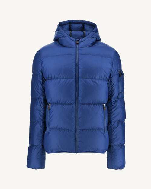 Dark Denim Hooded down jacket Java