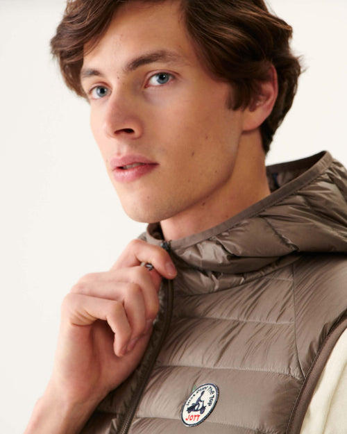 Taupe Hooded sleeveless down jacket Pat - JOTT UK - 3