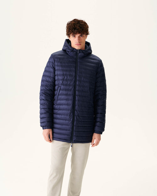 Navy Amsterdam long reversible hooded puffer jacket - JOTT UK - 4